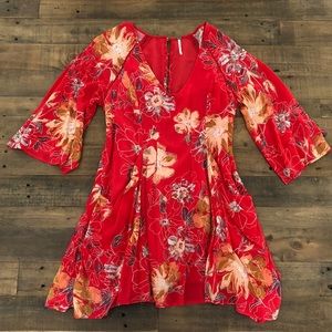 FREE PEOPLE Eyes In You Boho Red Floral Mini Dress